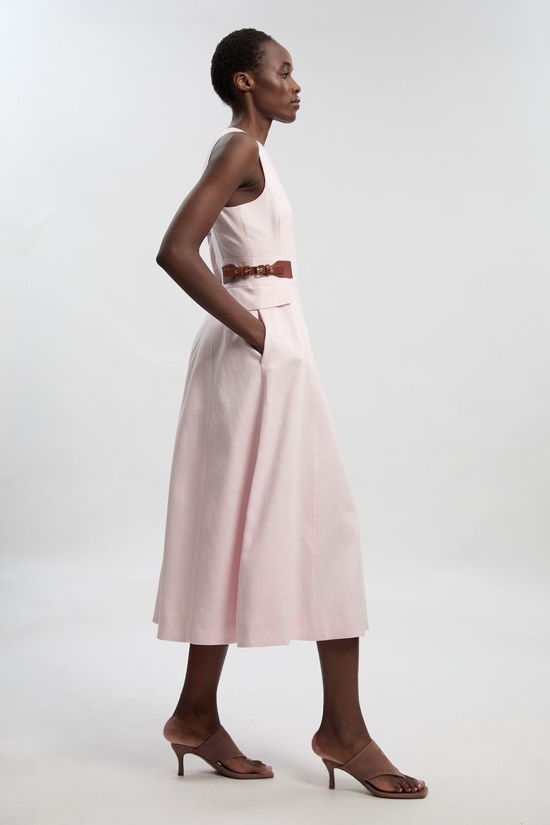 Petite Tailored Linen Full Midi Dress, Alternate, color, Blush