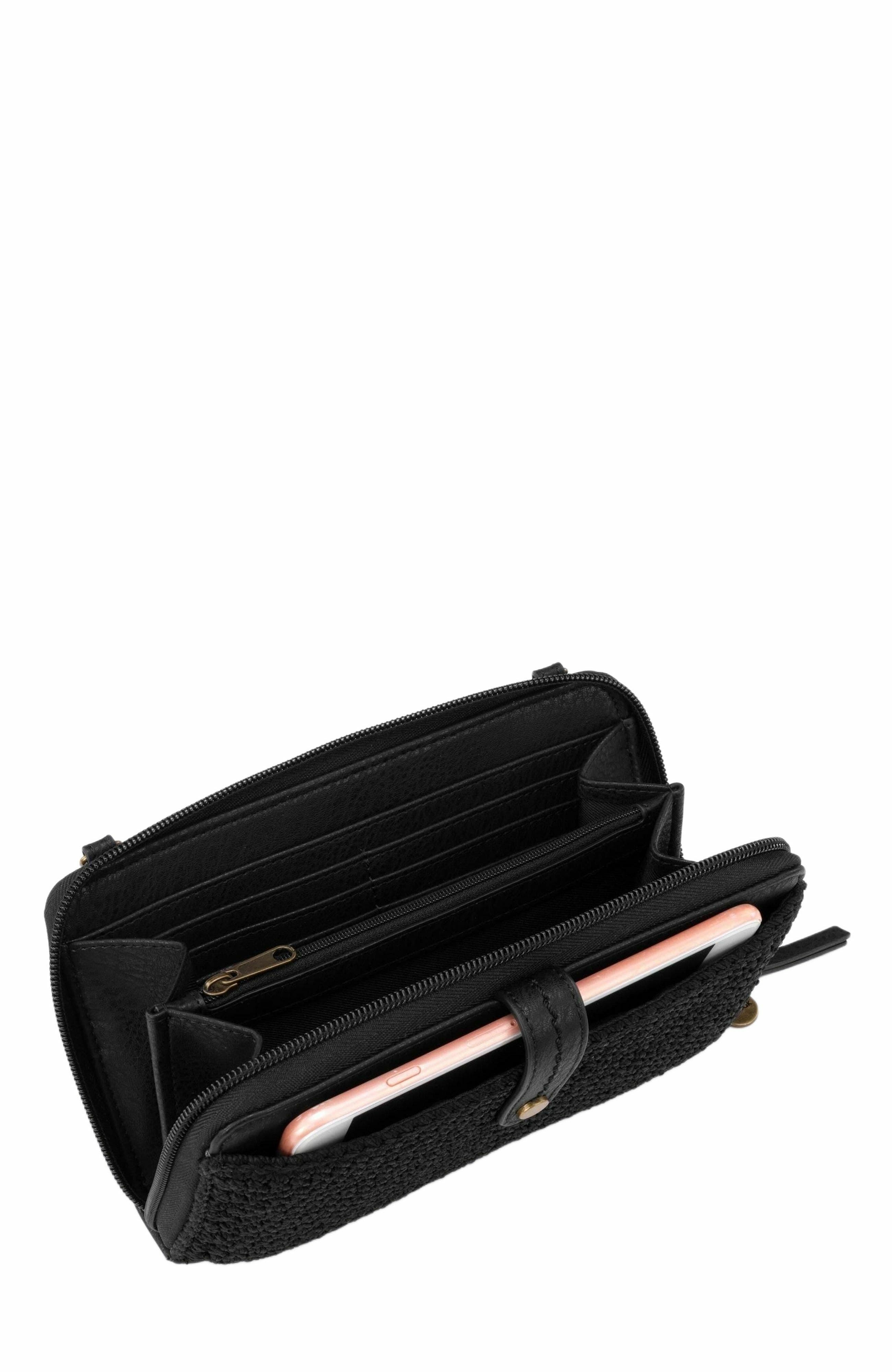 Iris Leather Large Smartphone Crossbody Bag, Alternate, color, BLACK LEAFDNU