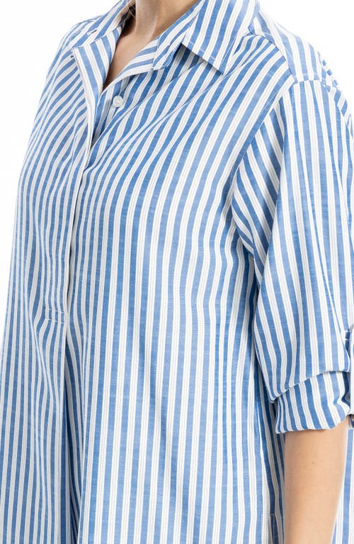 Max Studio Stripe Oversize Long Sleeve Button-up Tunic