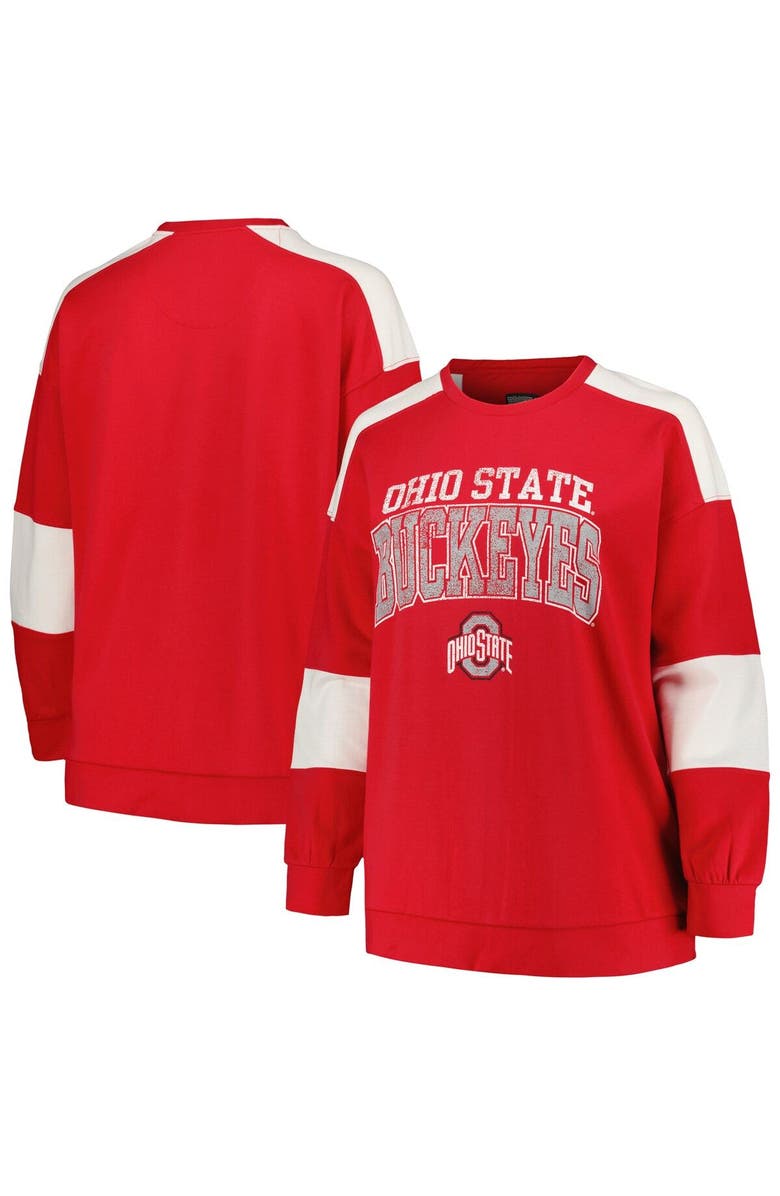 PROFILE Women's Profile Scarlet Ohio State Buckeyes Plus Size Striped Pullover Sweatshirt, Main, color, 