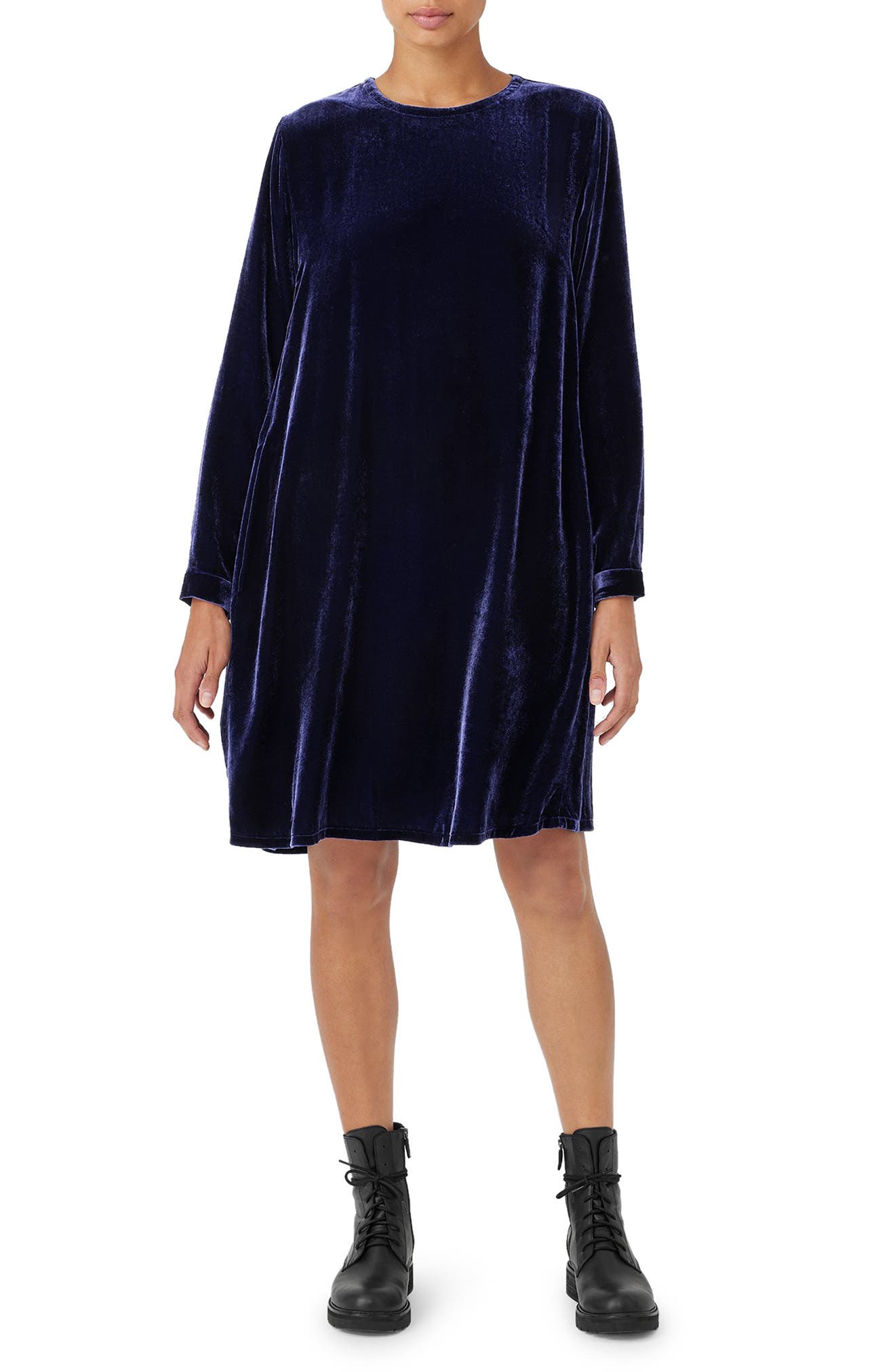 blue velvet shift dress Eileen Fisher Long Sleeve (Women) Color:UNIFORM CG BLUE The floor nh3070 Formal or Black Tie