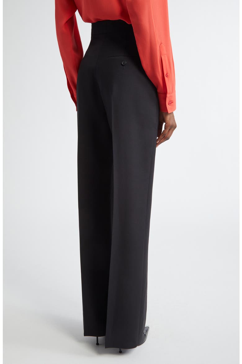 Creased High Waist Wide Leg Wool Trousers, Alternate, color, BLACK