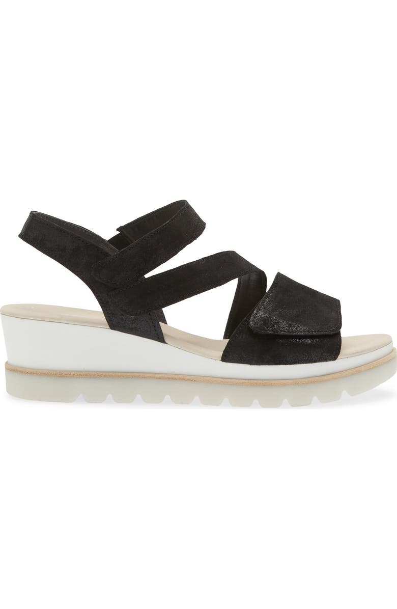 Gabor Asymmetric Wedge Strappy Sandal, Alternate, color, Black