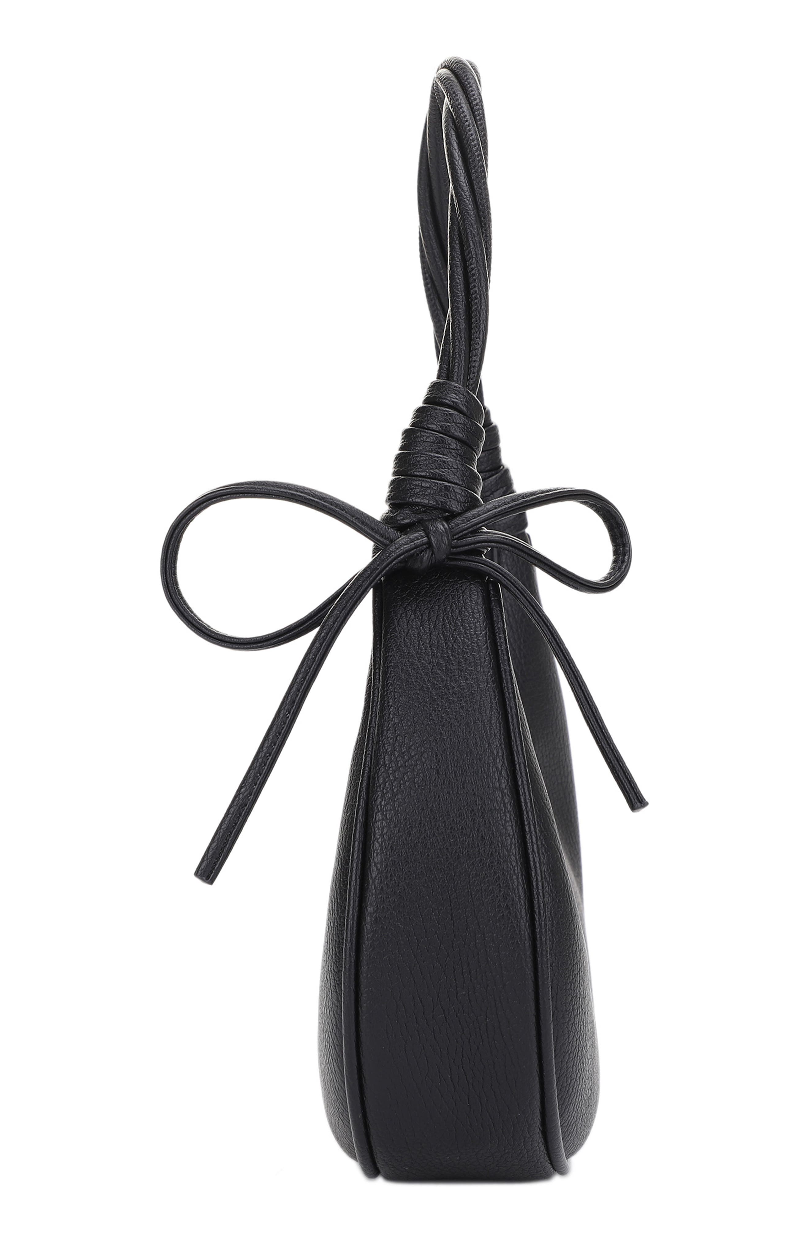 Mali + Lili Brianna Soft Bow Faux Leather Crescent Shoulder Bag, Alternate, color, Black
