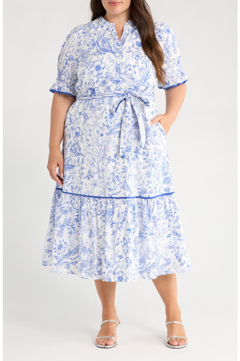 Eve Floral Nori Cotton Midi Dress, Main, color, BLUE/ WHITE