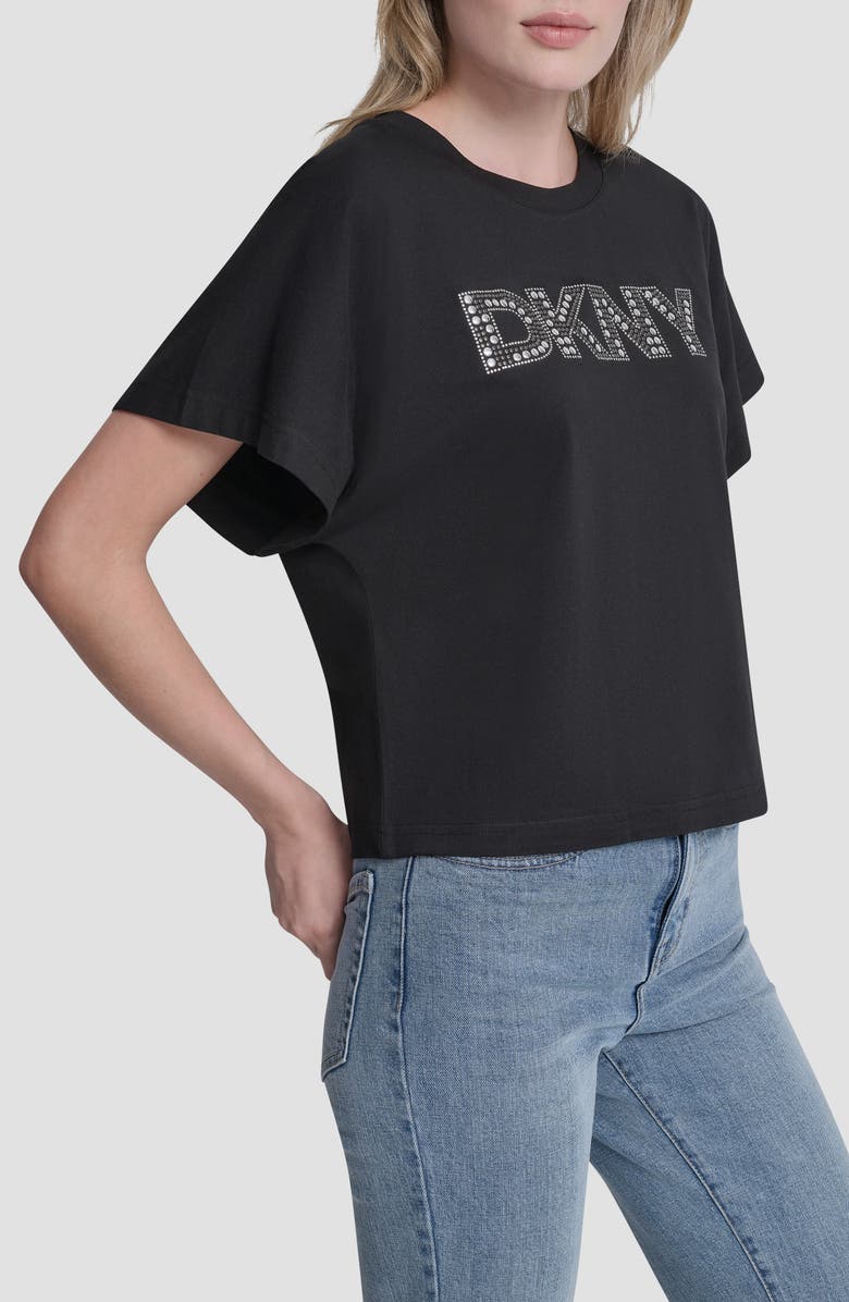 DKNY Bling Logo Cotton Blend Graphic T-Shirt, Alternate, color, Black