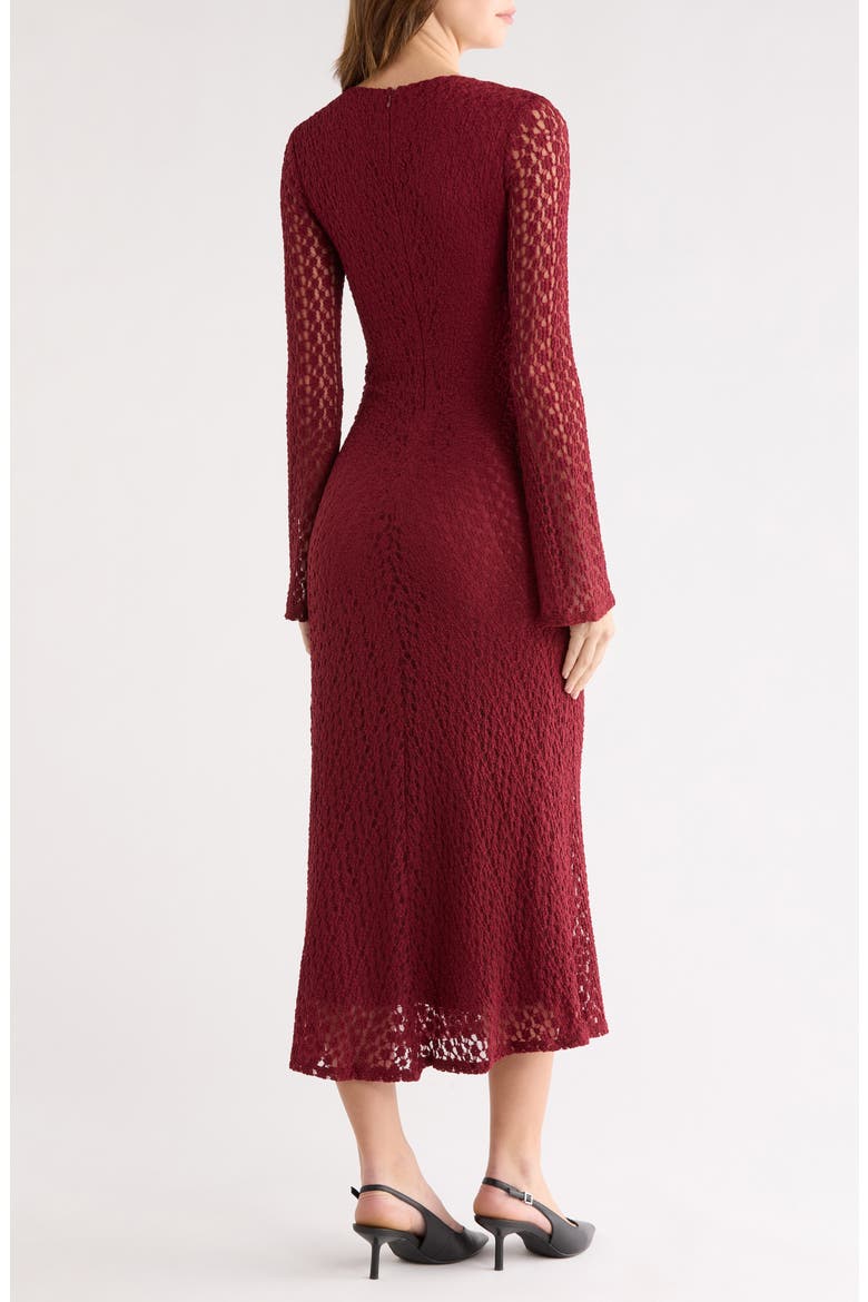 Tamia Long Sleeve Lace Midi Dress, Alternate, color, WINE