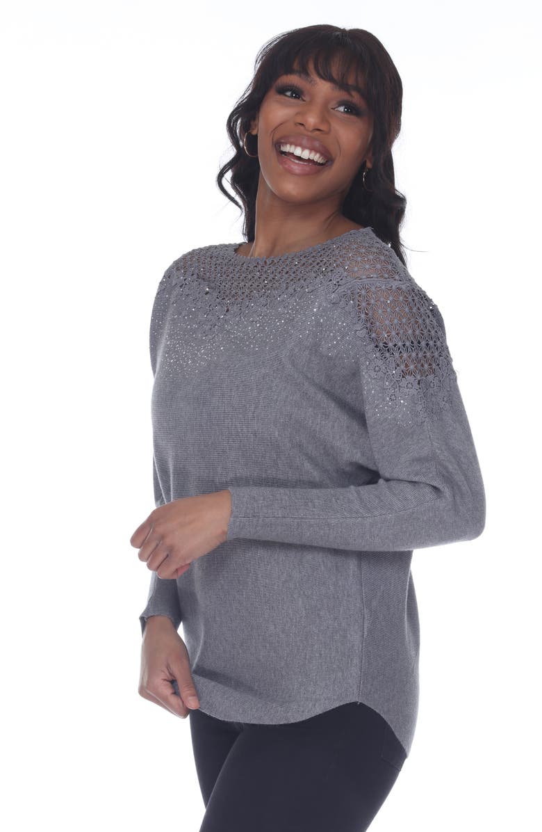 RAIN AND ROSE Embellished Lace Trim Sweater, Alternate, color, 