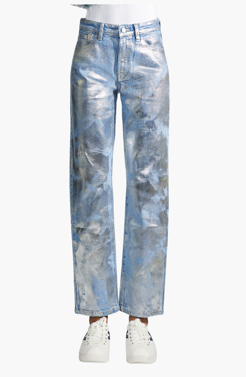 Kancan Premier Roberta Premier High Rise Straight Jeans In Light Wash Metallic