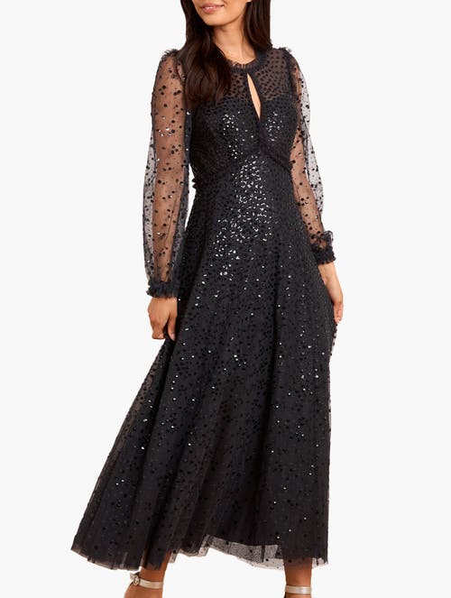 Needle & Thread Sequin-embellishment Long-sleeve Maxi Dress In Gray