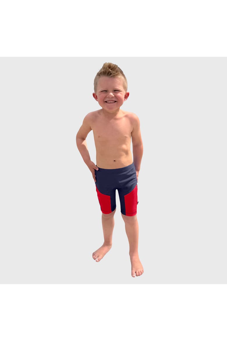 Unisex UPF 50+ Color Block Swim Jammer, Main, color, Navy w/ Red Trim