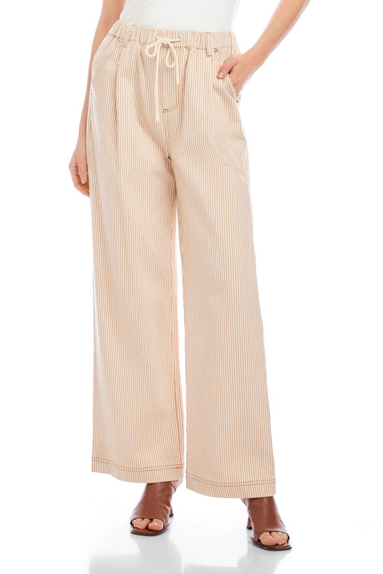 Blythe Stripe Stretch Cotton Drawstring Wide Leg Pants, Main, color, KHAKI/ CREAM