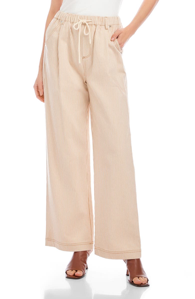 FIFTEEN TWENTY Blythe Stripe Stretch Cotton Drawstring Wide Leg Pants, Main, color, Khaki/ Cream