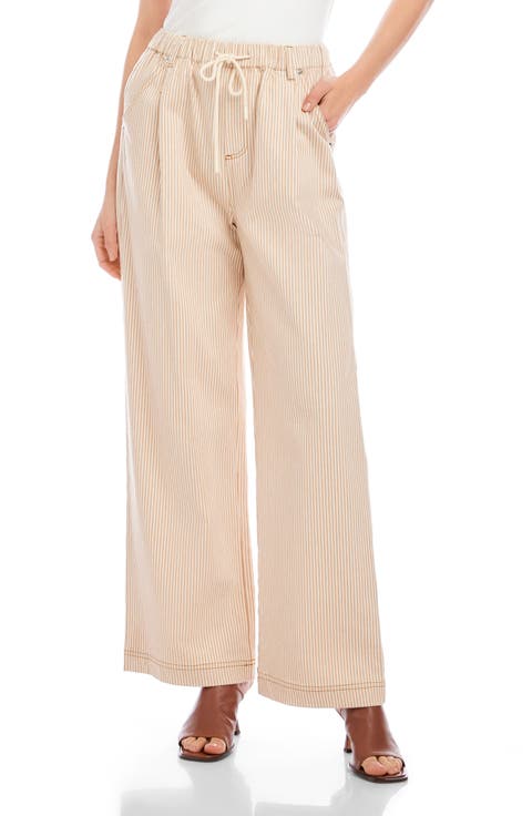 Blythe Stripe Stretch Cotton Drawstring Wide Leg Pants