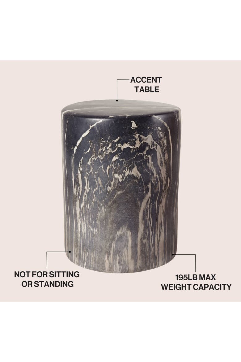 Troy Modern Faux Marble Cylinder Accent Table, Round Pedestal End Table & Decorative Indoor Stool for Living Room, Alternate, color, Black Marble Finish