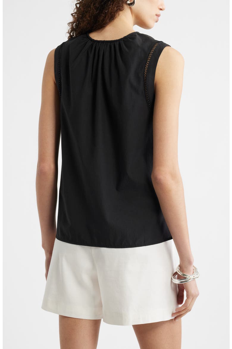 Lace Inset Tie Front Top, Alternate, color, BLACK