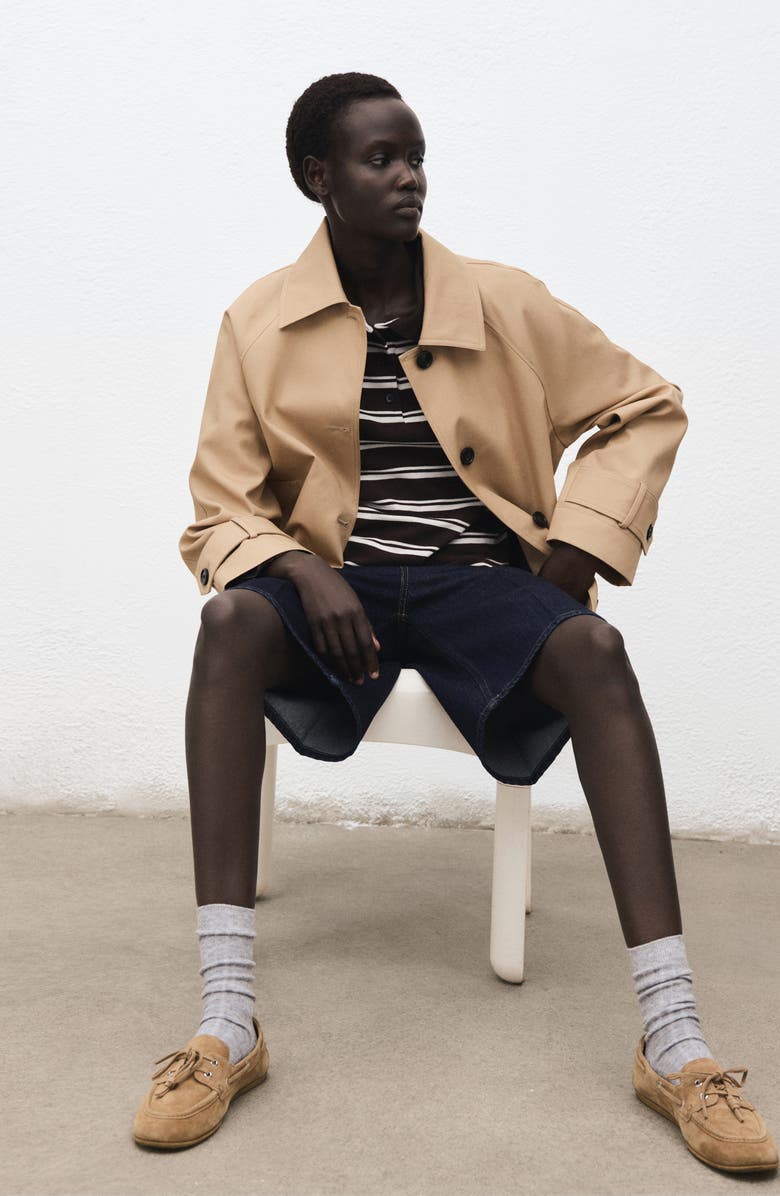 MANGO Stripe Long Sleeve Polo, Alternate, color, Brown