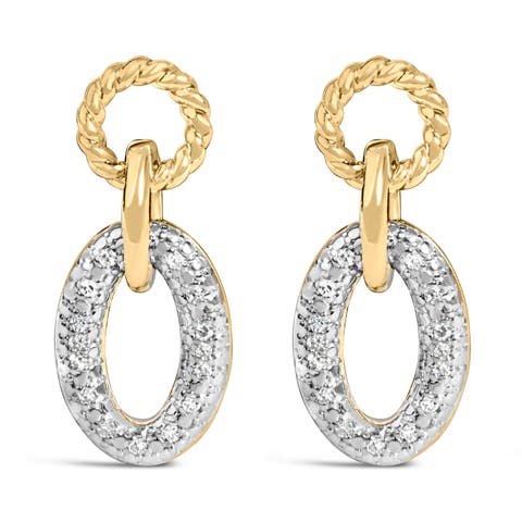 Gold Vermeil 1/10 Cttw Diamond Oval Link Earrings
