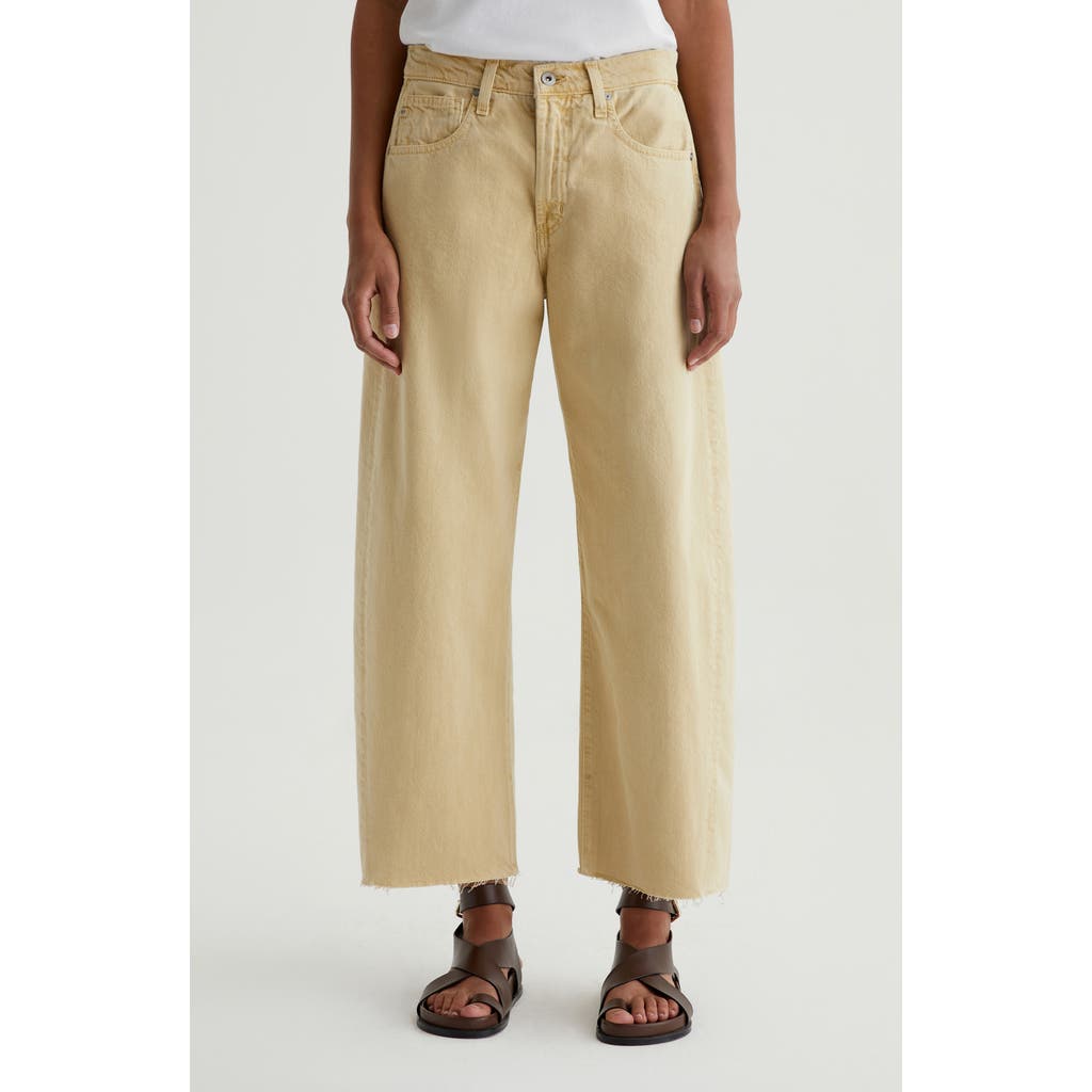 Ag Hattie Raw Hem High Waist Crop Barrel Jeans In Sulfur Golden Wheat