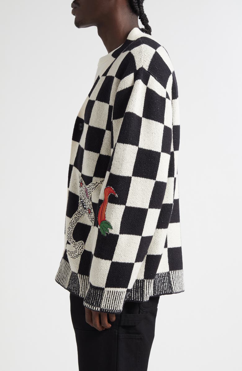 The Elder Statesman Nora Lite Creatures Cardigan, Alternate, color, Black/ Natural Check