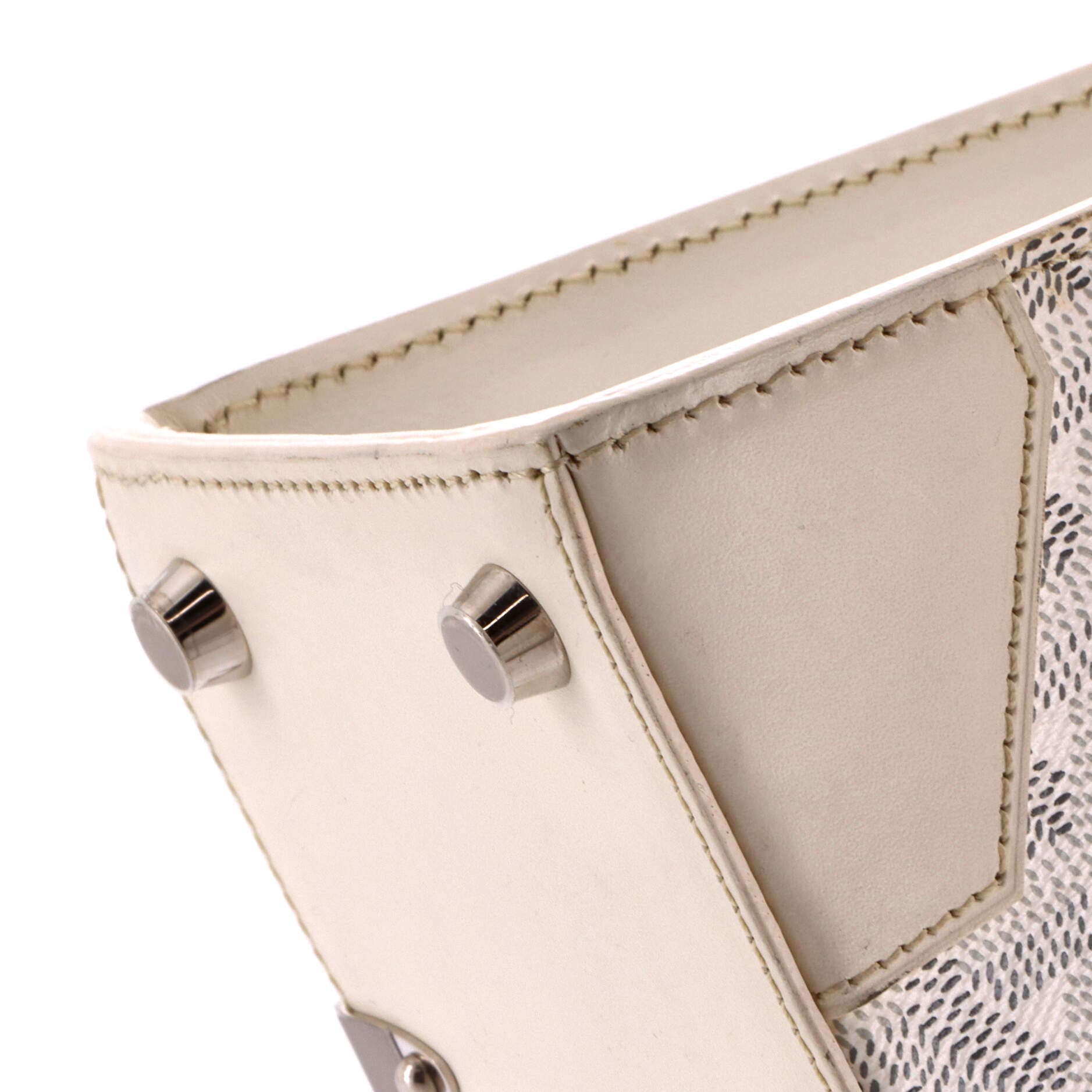 Pre-Owned Goyard Structured Saigon Top Handle Bag Coated Canvas with Leather Mini, Alternate, color, White