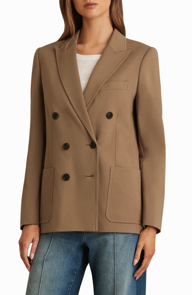 Reiss Heidi Double Breasted Ponte Blazer, Alternate, color, Camel