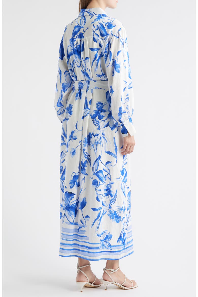 Floral Print Belted Long Sleeve Maxi Shirtdress, Alternate, color, WHITE/ BLUE PRINT