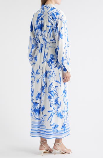 Floral Print Belted Long Sleeve Maxi Shirtdress
