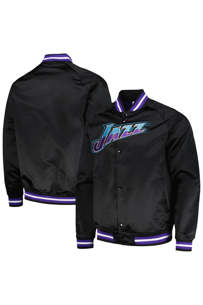 Men's Mitchell & Ness Black Utah Jazz Hardwood Classics  Throwback Wordmark Raglan Full-Snap Jacket, Alternate, color, Black