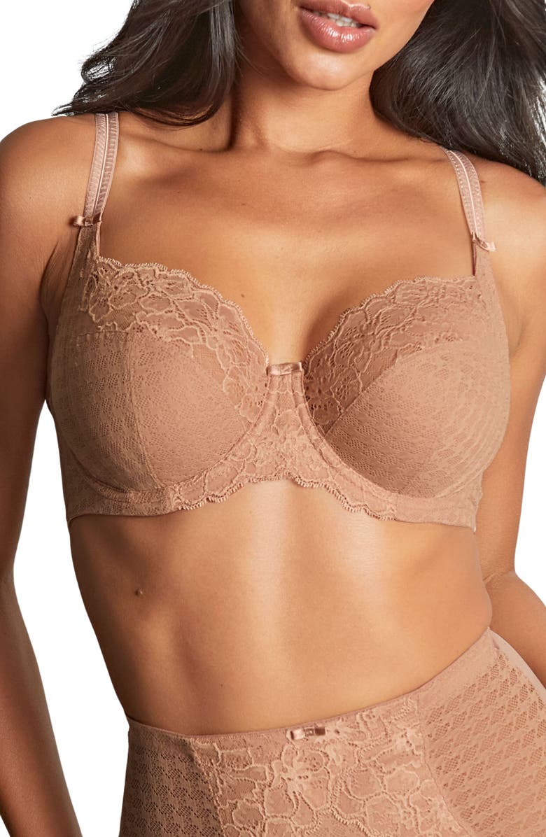Panache Envy Underwire Stretch Lace Side Support Bra, Main, color, Honey