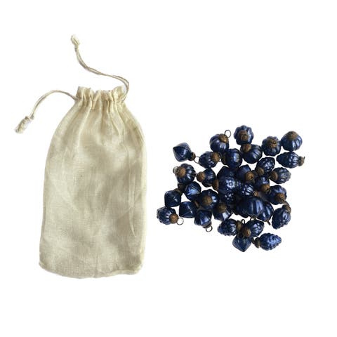 Embossed Mercury Glass Ornaments in Muslin Bag, Blue, Set of 36