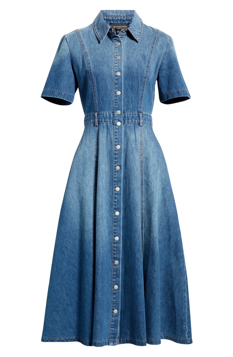 FREEMARKET Denim Shirtdress, Alternate, color, Medium Denim