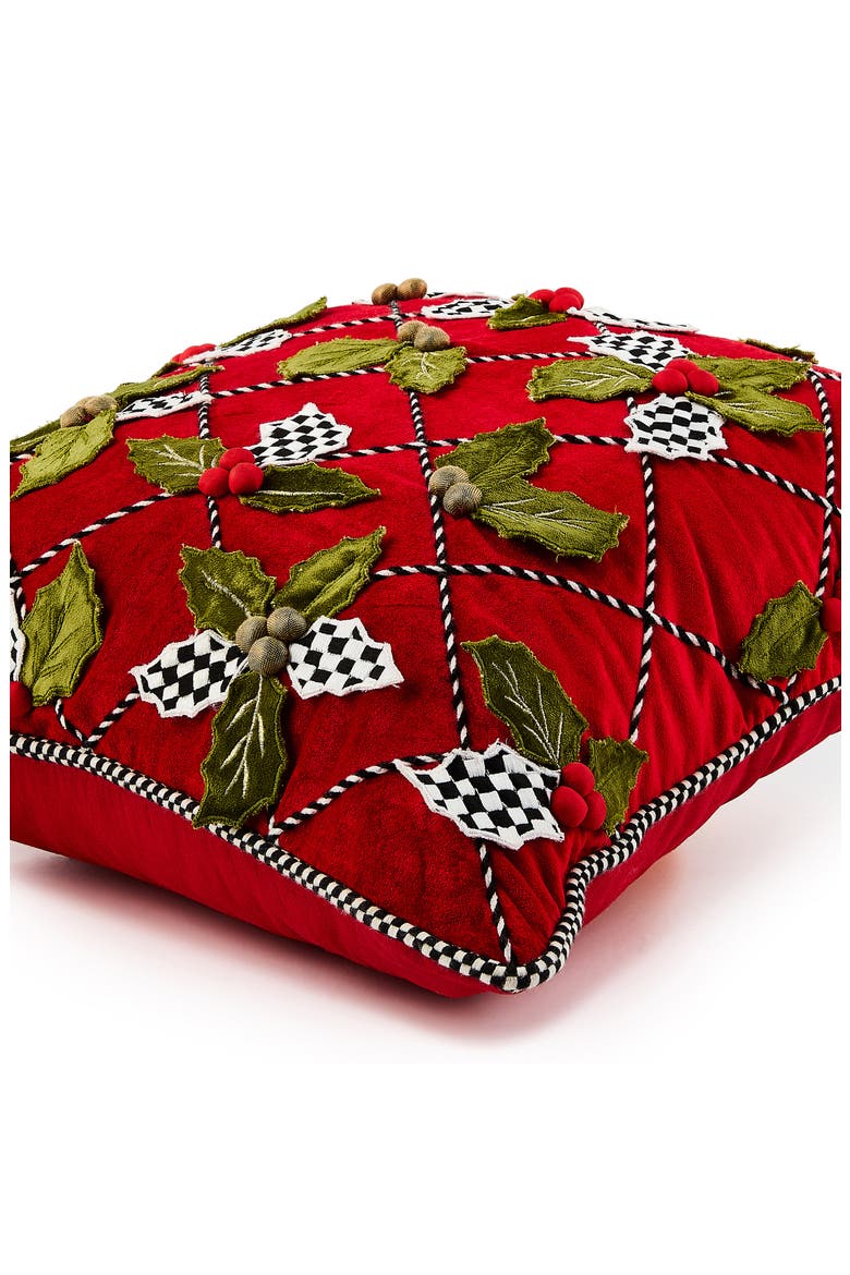 Holly Lattice Throw Pillow, Alternate, color, RED
