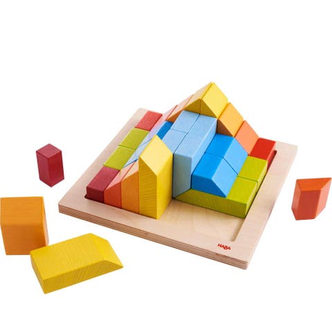 3D Arranging Game - Creative Stones Wooden Building Blocks & Stacking Toy for Toddlers - Wooden Montessori Toy with Pattern Cards