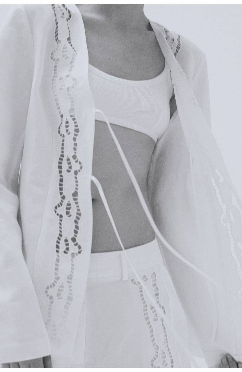 H&M Tie-front Linen-blend Blazer, Alternate, color, White