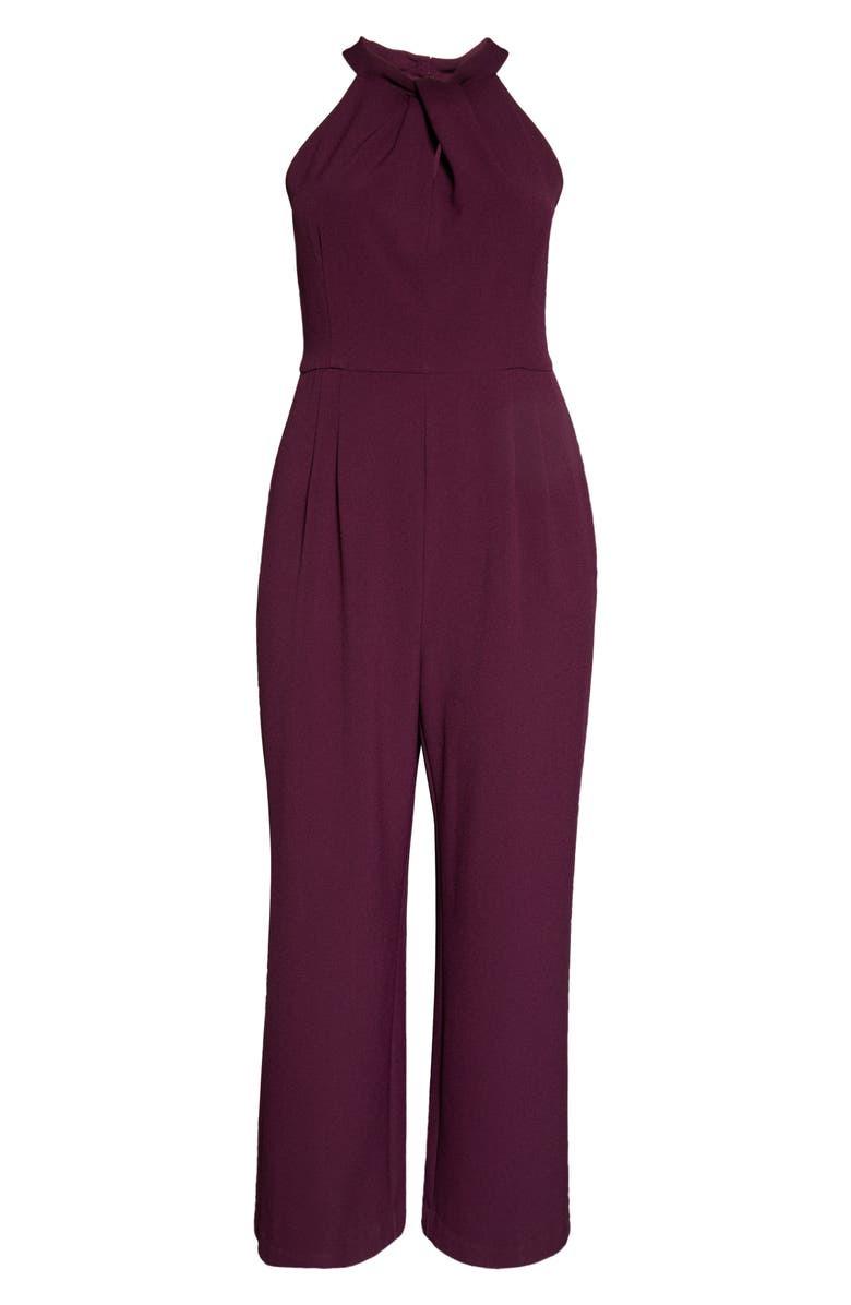Julia Jordan Sleeveless Twisted Halter Wide Leg Jumpsuit, Alternate, color, Cabernet