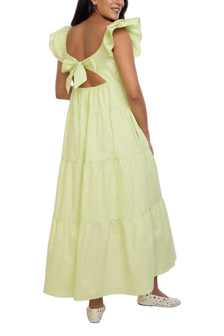 Ruffle Sleeve Tie-Back Maternity Maxi Dress, Alternate, color, Soft Lime