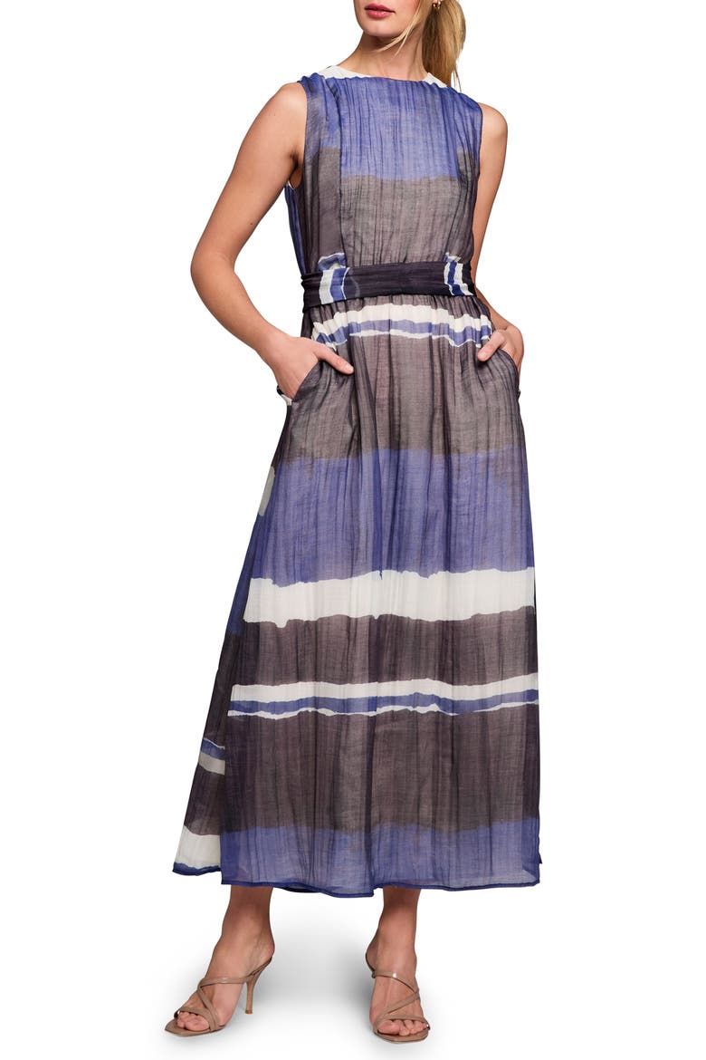 Luna Gallery Stripe Sleeveless Maxi Dress, Main, color, BLUE MULTI