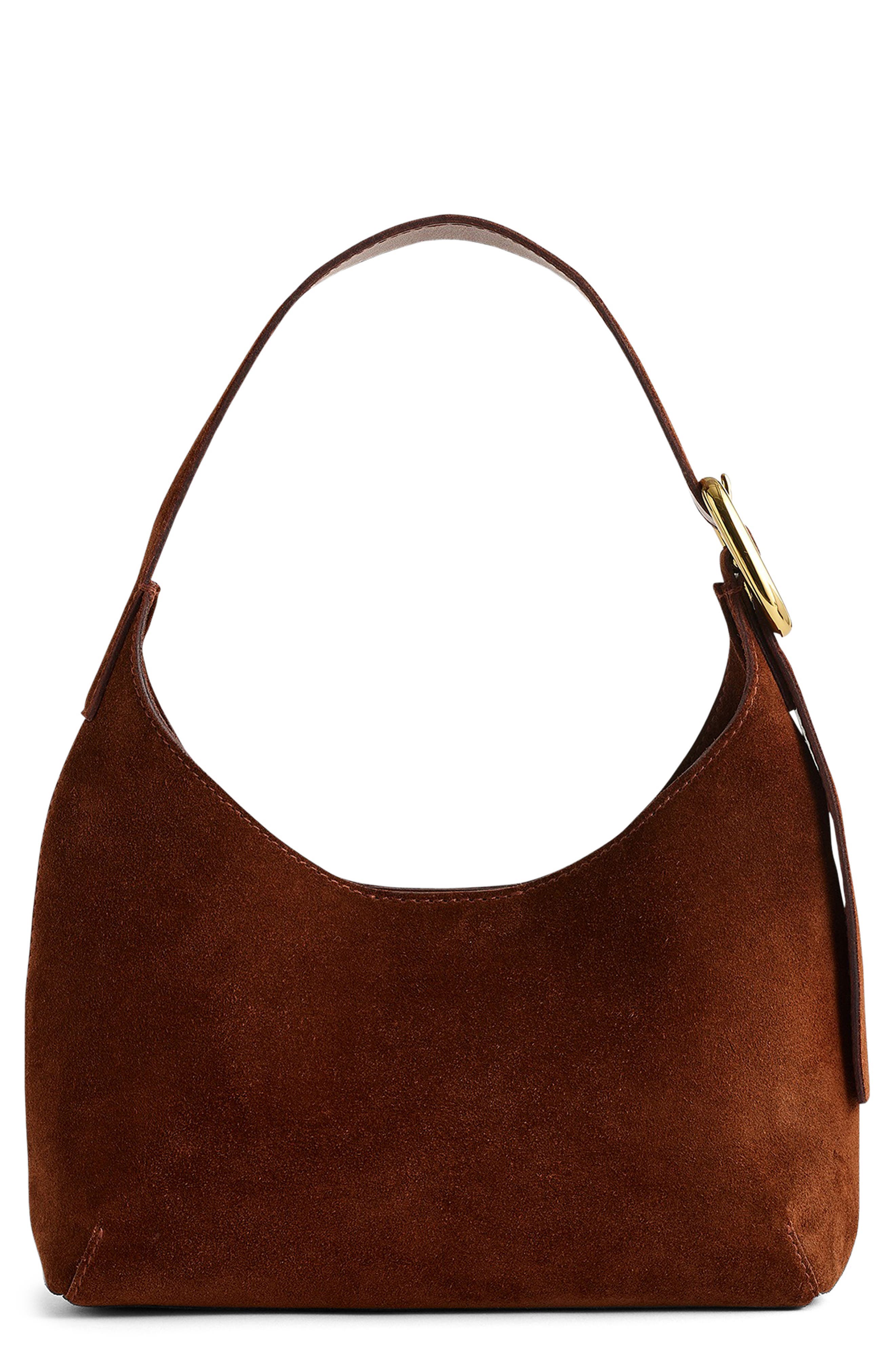 Madewell The Sculptural Buckle Suede Shoulder Bag, Main, color, 