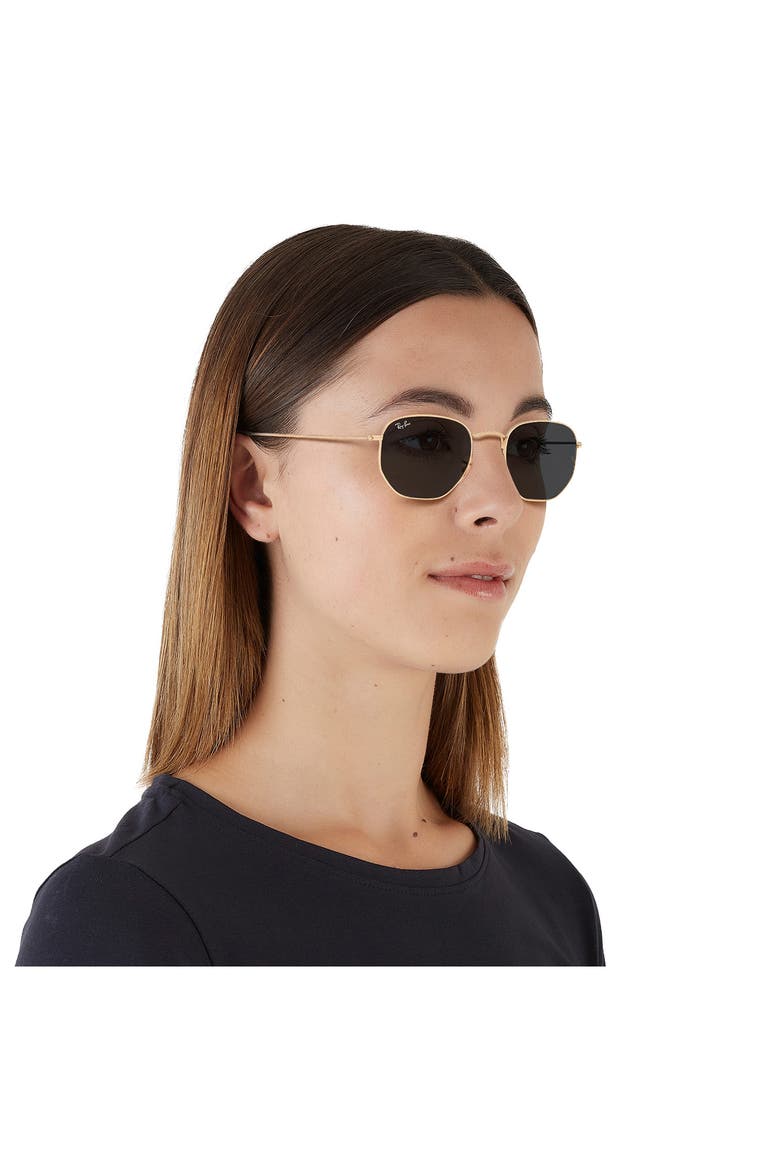 51mm Hexagonal Flat Lens Sunglasses, Alternate, color, GOLD/ BLUE SOLID