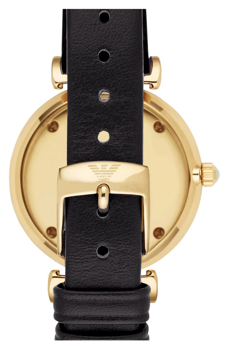 Emporio Armani Leather Strap Watch, 32mm, Alternate, color, Black/ Gold