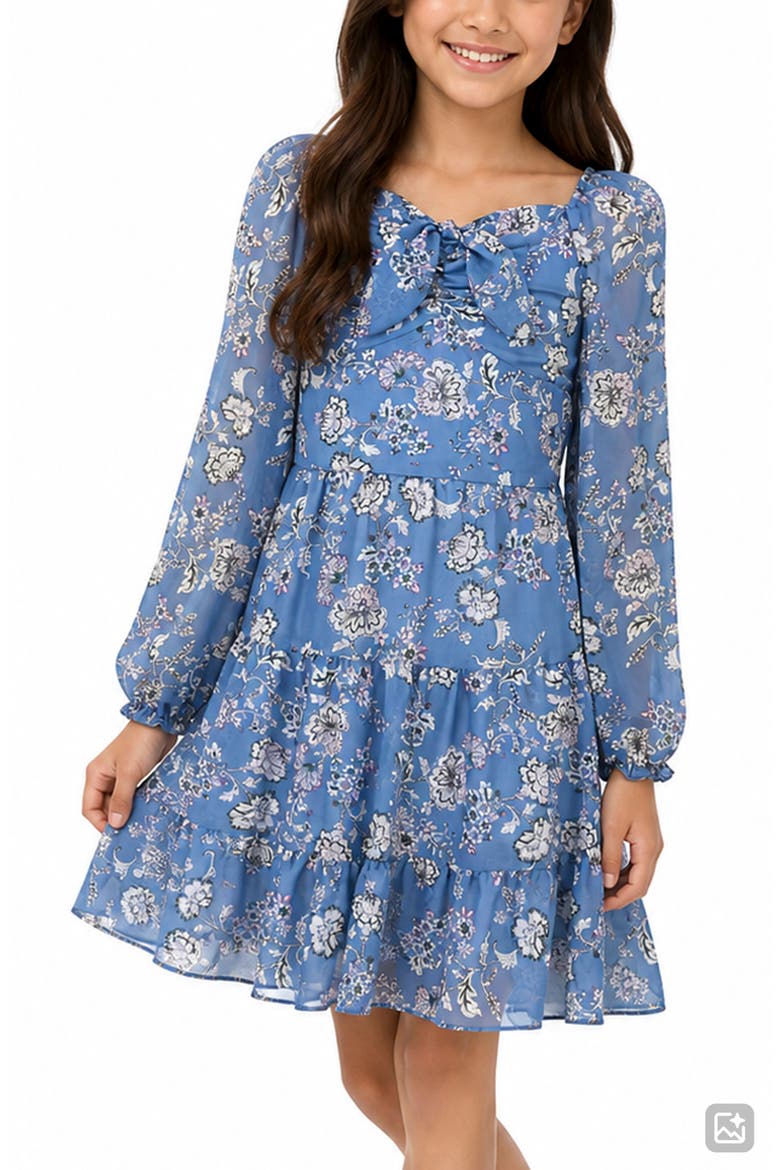 Kids' Mesh Print Dress, Alternate, color, BLUE