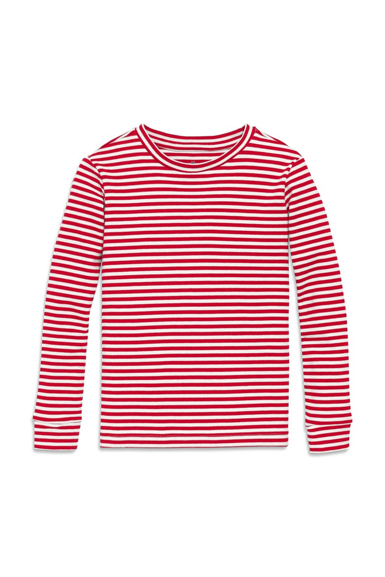 Kids Organic Long Sleeve Pj Top In Stripe, Main, color, Cherry Ivory Stripe