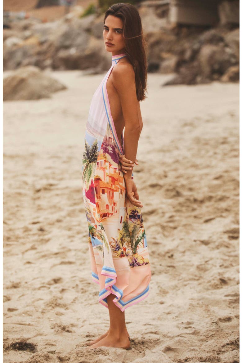 Elise Postcard Print Cover-Up Halter Dress, Alternate, color, PINK MULTI