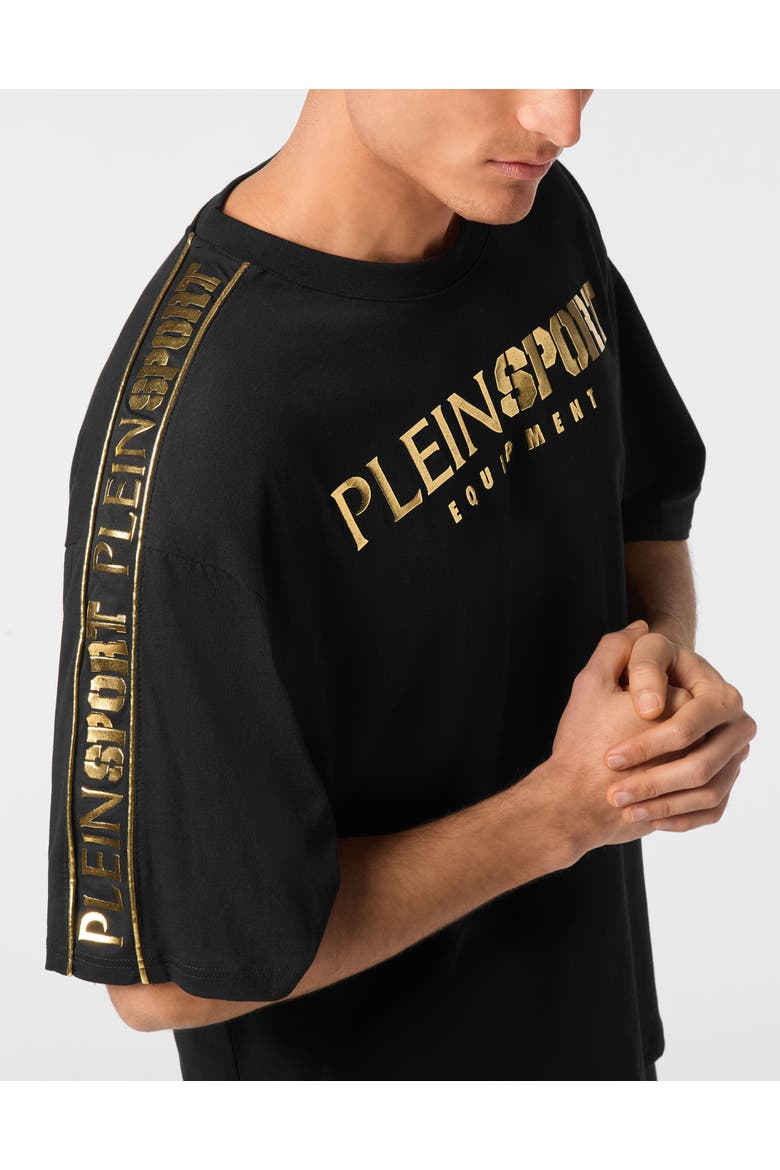 T-Shirt Round Neck Ss Laminated Men, Alternate, color, black/lightgold