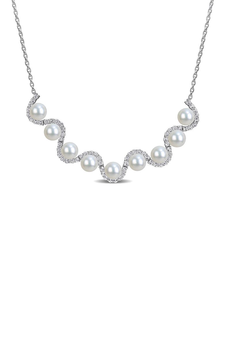 8-8.5mm Cultured Freshwater Pearl & White Topaz Necklace, Main, color, WHITE