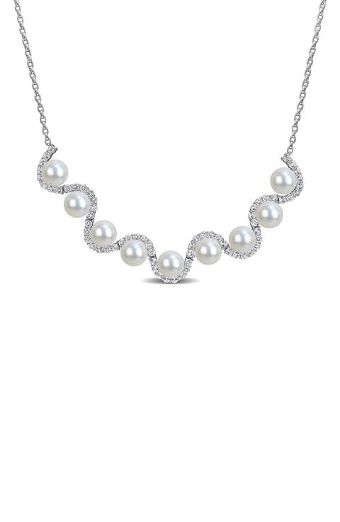 8-8.5mm Cultured Freshwater Pearl & White Topaz Necklace