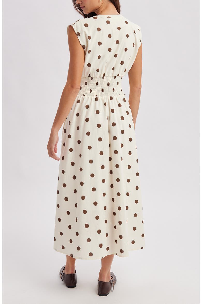 Polkadot Zip Front Midi Dress, Alternate, color, CREAM