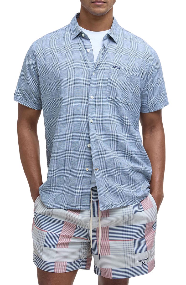 Barbour Hartland Linen Blend Button-Up Shirt, Main, color, 