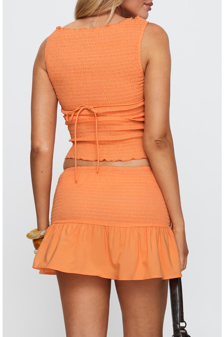Rosamarie Shirred Ruffle Miniskirt, Alternate, color, ORANGE